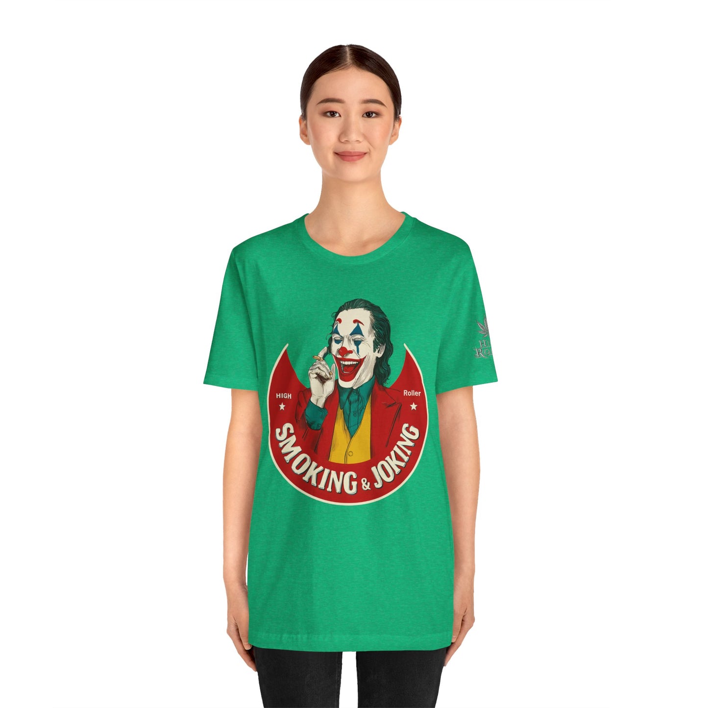 High Roller Villain T-Shirt - Premium Airlume Cotton Cannabis Joker Badge Art Tee