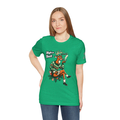 High as Buck T-Shirt - Premium Airlume Cotton Cannabis Christmas Deer Holiday Tee