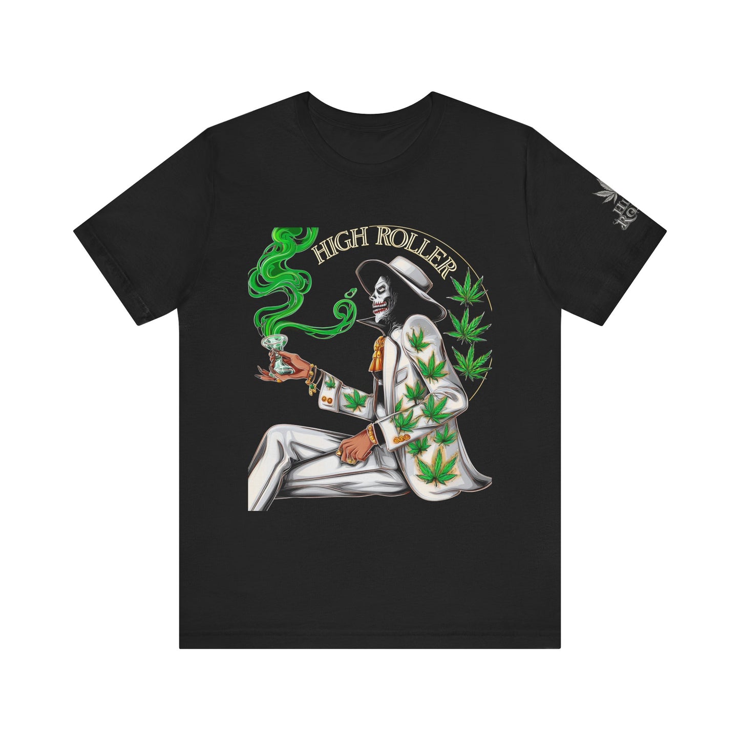 Skeletal HIGH ROLLER Halloween Cannabis Lounge T-Shirt - Premium Death's Day Off Botanical Relaxation 420 Apparel