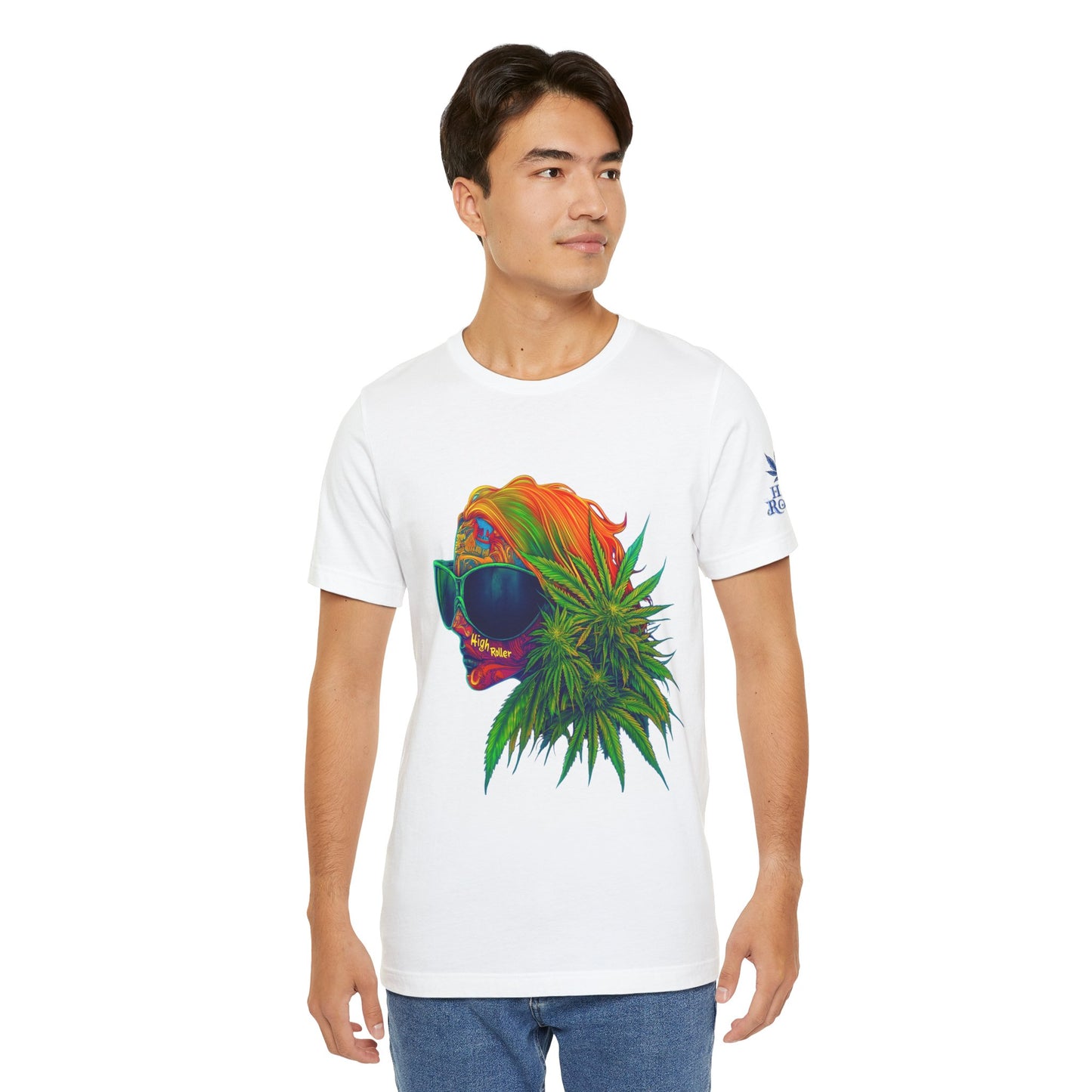 Psychedelic Cannabis Skull Tee - Neon Profile Art Design | High Roller