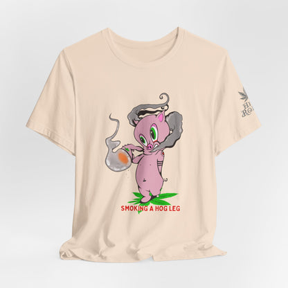 Smoking Hog Leg Pink Pig Tee - Premium Airlume Cotton Cannabis Culture Art