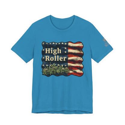 American High Roller T-Shirt - Premium Airlume Cotton Cannabis Patriotic Flag Art Tee