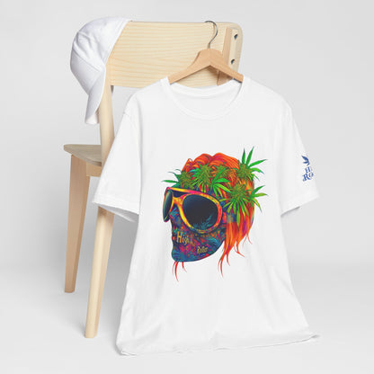 Psychedelic Summer Skull HIGH ROLLER T-Shirt - Premium Cannabis Vibes Apparel"