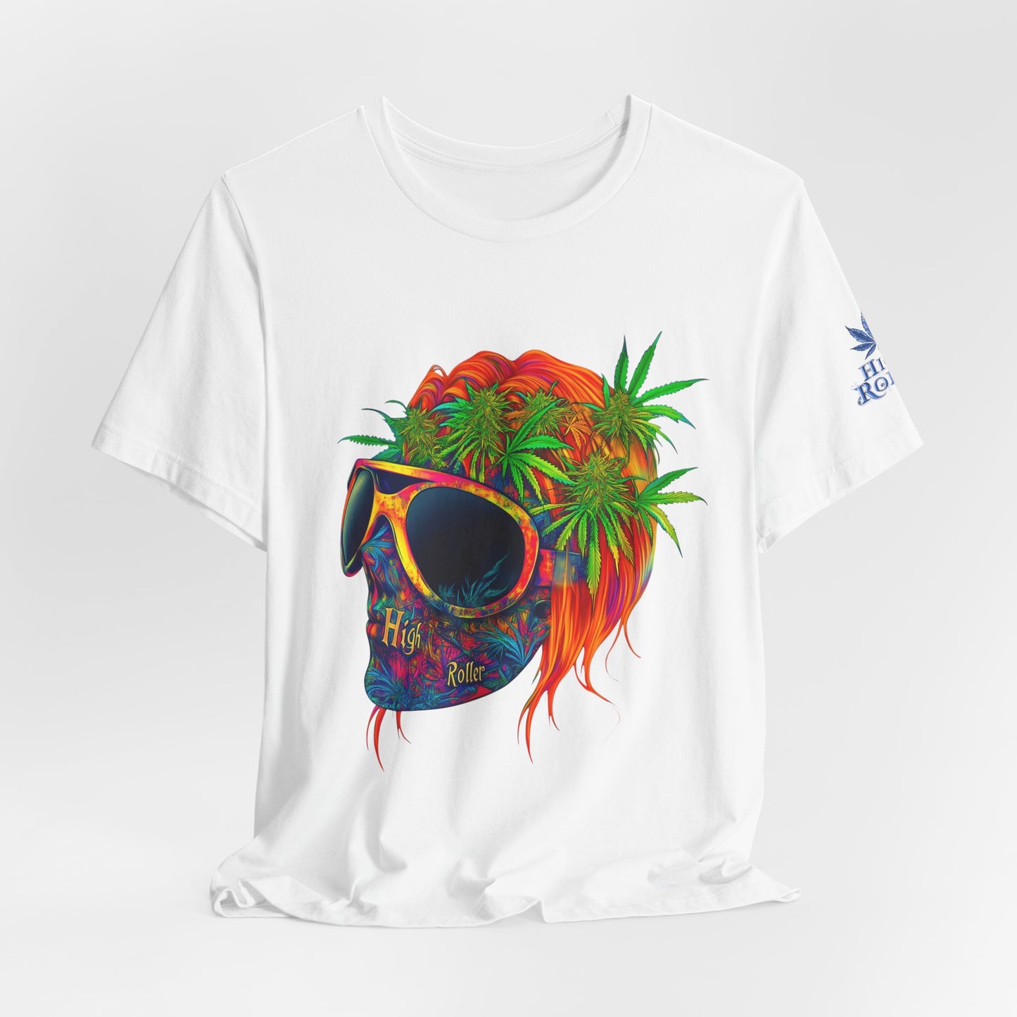 Psychedelic Summer Skull HIGH ROLLER T-Shirt - Premium Cannabis Vibes Apparel"
