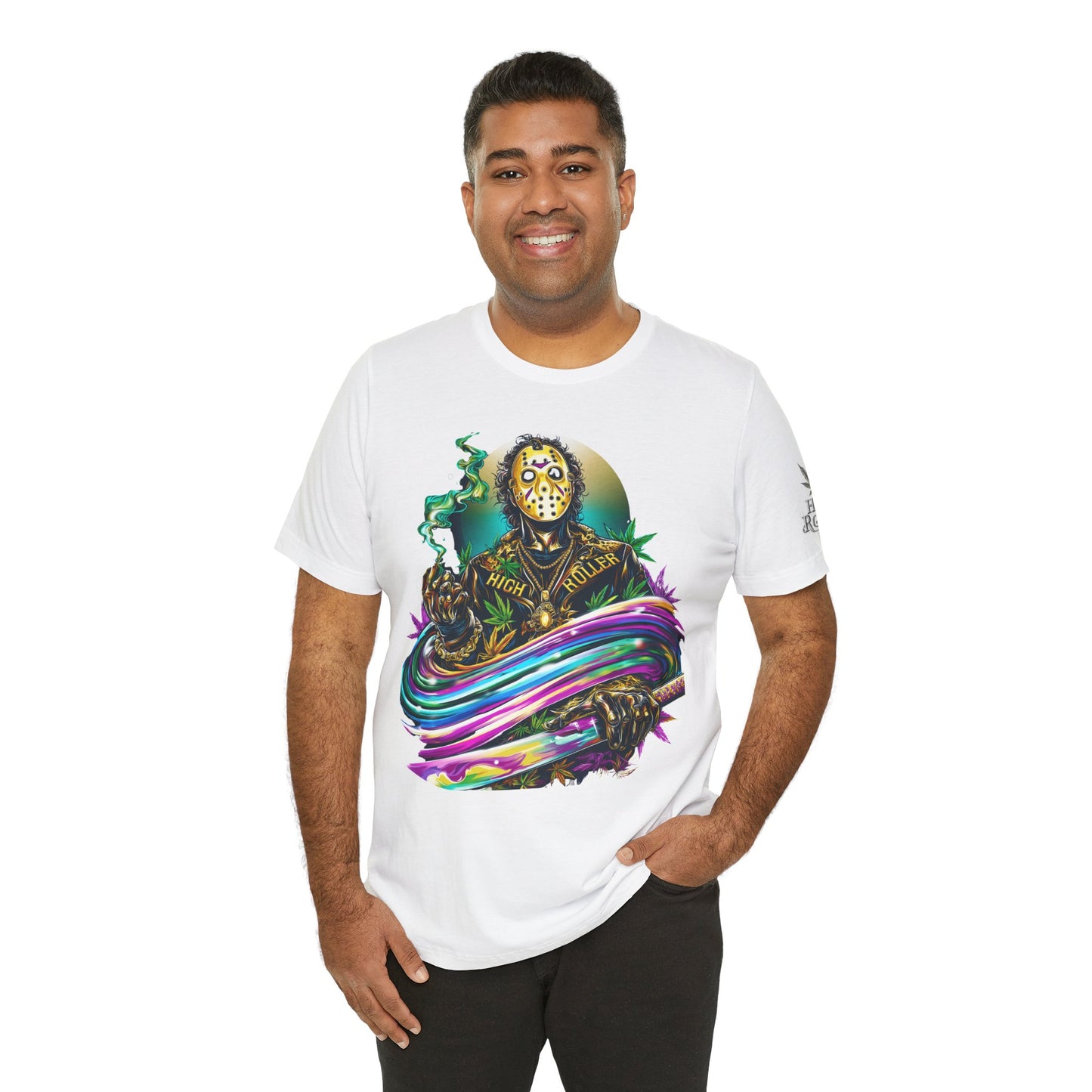 Psychedelic Jason Swoosh Cannabis T-Shirt - Premium Horror 420 Orange Edition Apparel