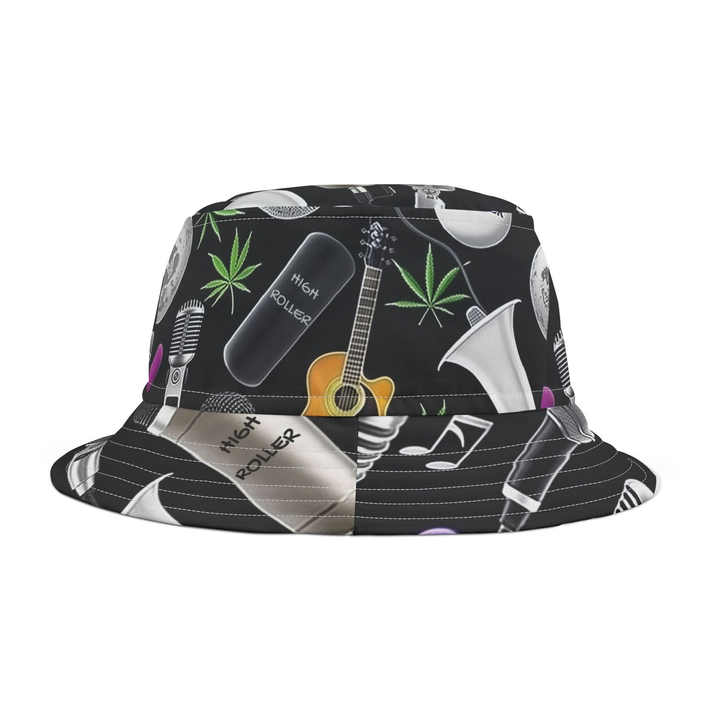 Cannabis Leaf & Music Bucket Hat - Artistic Pattern Fashion Accessory