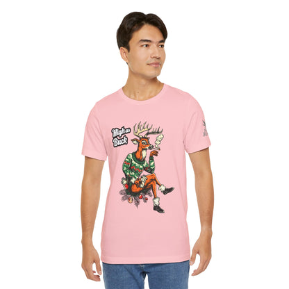 High as Buck T-Shirt - Premium Airlume Cotton Cannabis Christmas Deer Holiday Tee