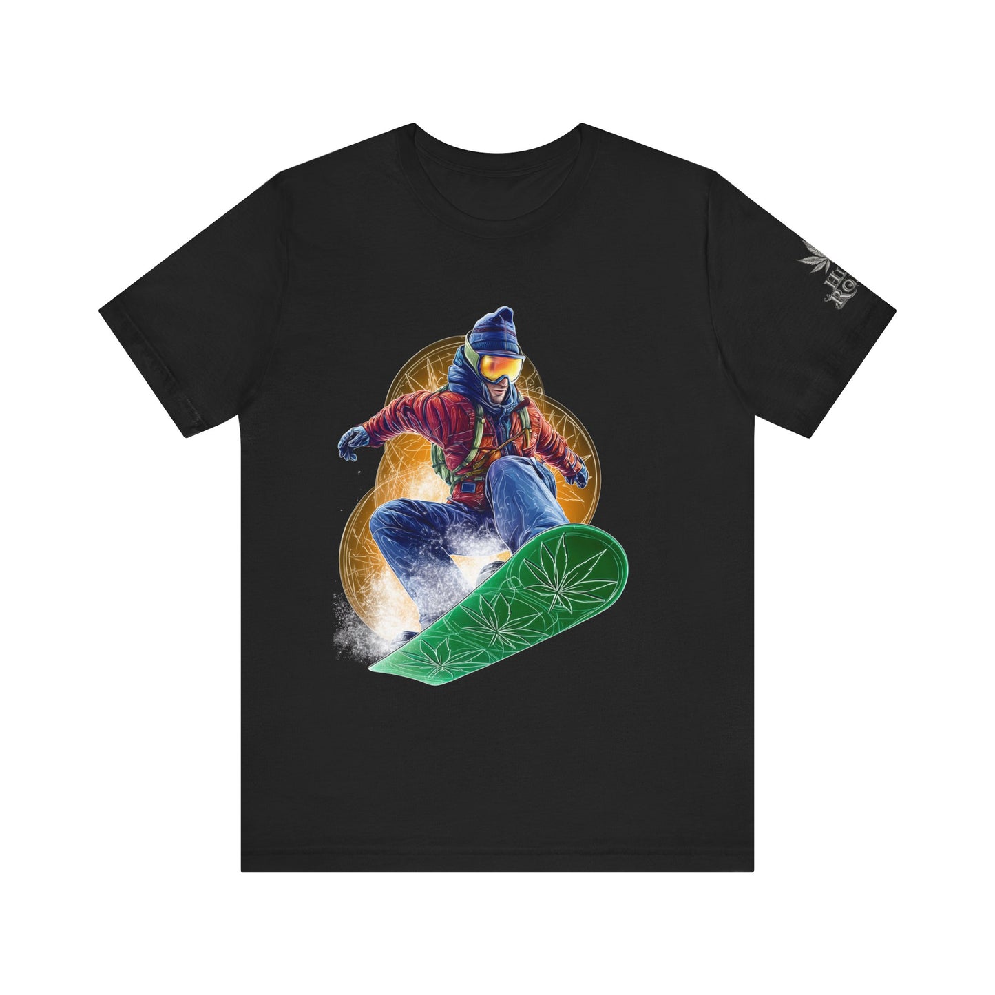 High Roller Snowboard Cannabis T-Shirt - Premium 420 Winter Sports Action Shred Mountain Lifestyle Apparel