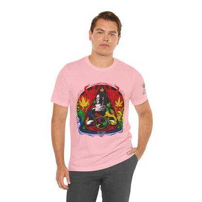 High Roller Sacred Buddha Cannabis T-Shirt - Premium 420 Spiritual Meditation Enlightenment Botanical Artistry Apparel