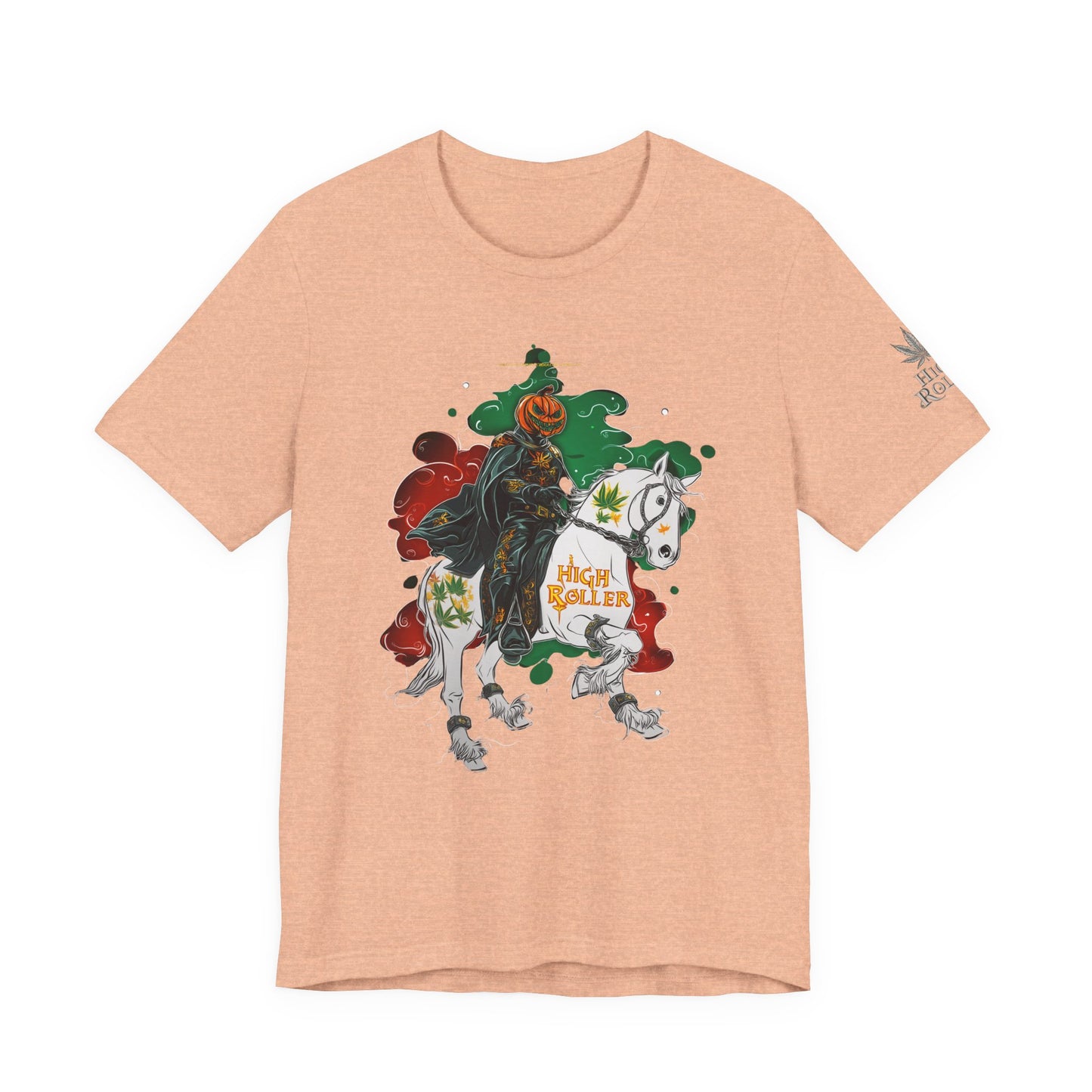 Headless Horseman HIGH ROLLER Halloween Cannabis T-Shirt - Premium Pumpkin Rider Skeletal Steed 420 Apparel