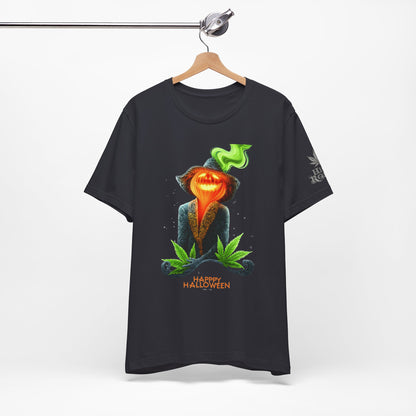Victorian Pumpkin Gentleman HIGH ROLLER Halloween Cannabis T-Shirt - Premium Jack-o'-Lantern Aristocrat Meditation 420 Apparel