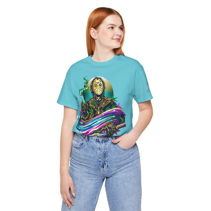 Psychedelic Jason Swoosh Cannabis T-Shirt - Premium Horror 420 Orange Edition Apparel