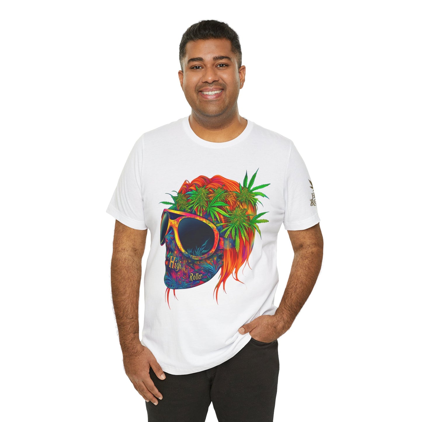 Tropical Cannabis Skull Tee - Paradise Vibes Art Design | High Roller