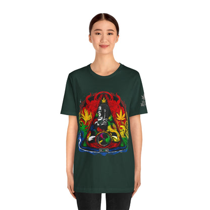 High Roller Sacred Buddha Cannabis T-Shirt - Premium 420 Spiritual Meditation Enlightenment Botanical Artistry Apparel