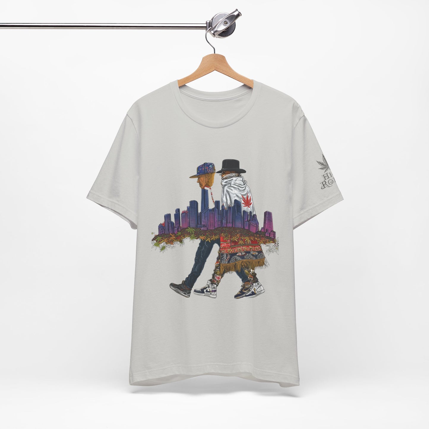 High Roller Urban Legends Cannabis T-Shirt - Premium 420 City Skyline Street Culture Double Exposure Apparel