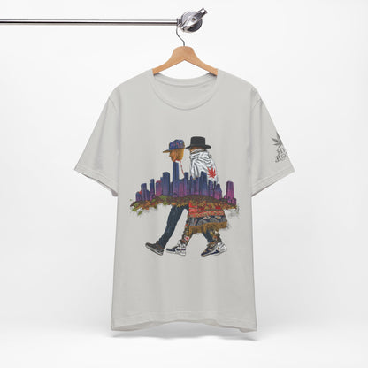 High Roller Urban Legends Cannabis T-Shirt - Premium 420 City Skyline Street Culture Double Exposure Apparel