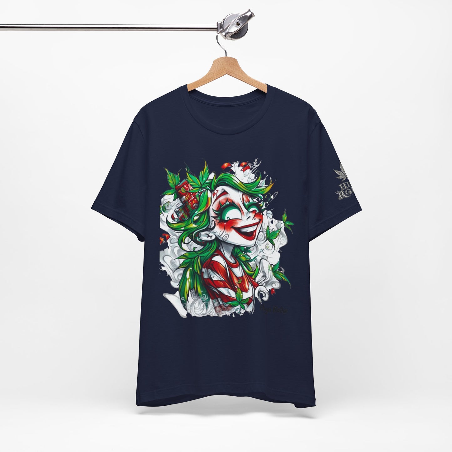 High Roller Jester Queen Cannabis T-Shirt - Premium 420 Harlequin Beauty Holiday Celebration Apparel