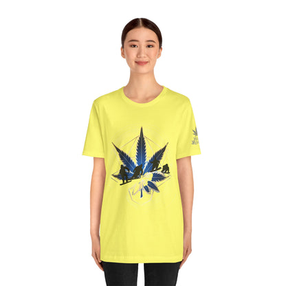 Sacred Geometry Snowboard Premium Cannabis Culture T-Shirt - Emerald Green Tee With Action Sports And Crystalline Cannabis Geometric Mandala