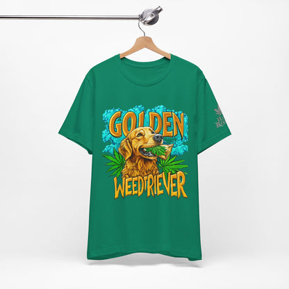 High Roller Golden Weedtriever Cannabis T-Shirt - Premium 420 Dog Lover Humor Golden Retriever Pun Comedy Pet Culture Apparel