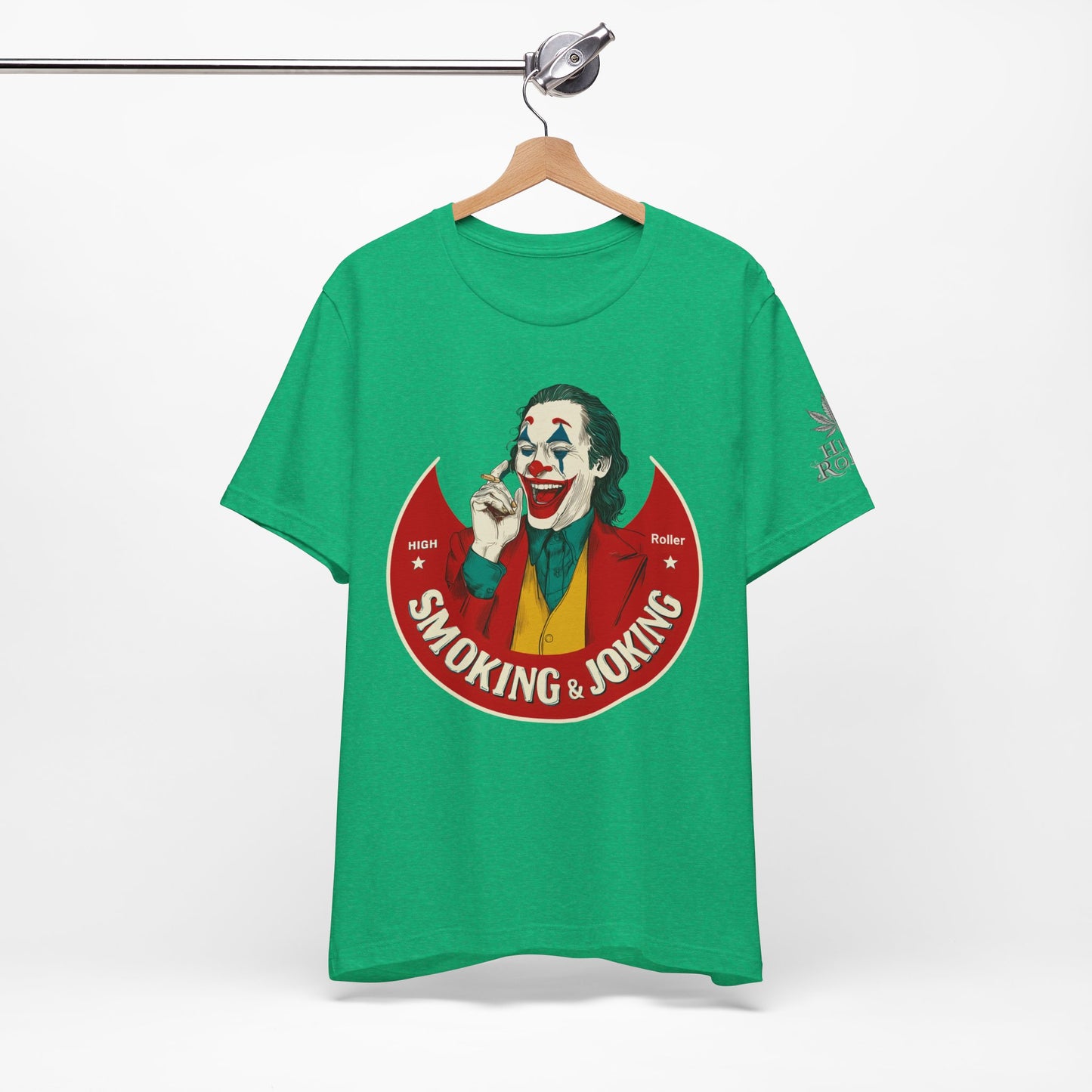 High Roller Villain T-Shirt - Premium Airlume Cotton Cannabis Joker Badge Art Tee