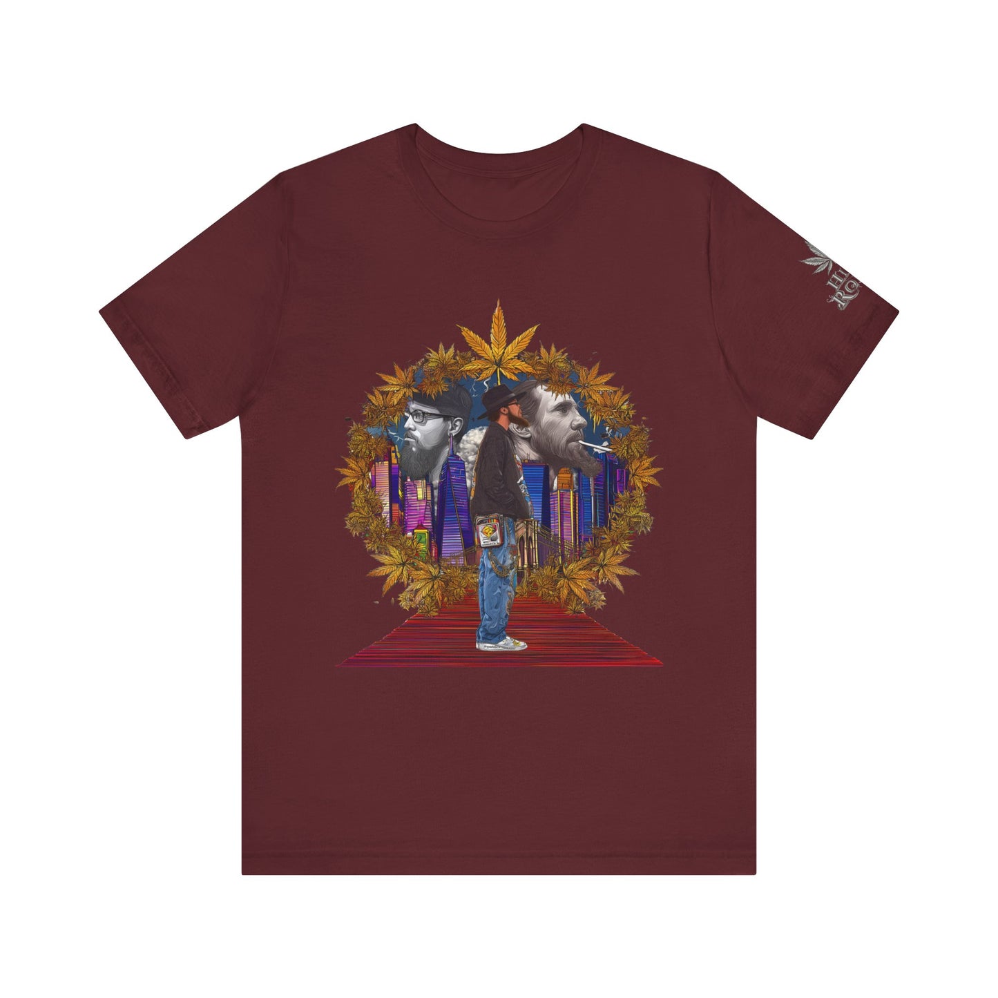 High Roller Red Carpet Cannabis T-Shirt - Premium 420 Hip-Hop Legacy Golden Frame Street Culture Artistic Portrait Apparel