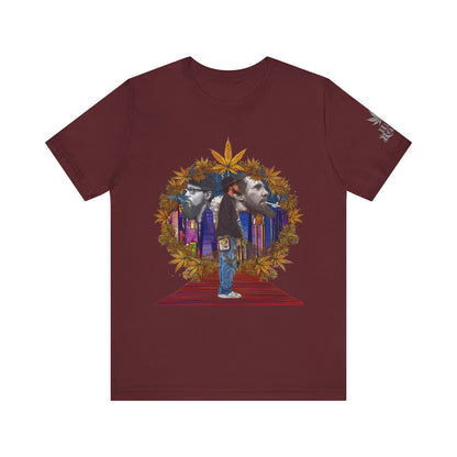 High Roller Red Carpet Cannabis T-Shirt - Premium 420 Hip-Hop Legacy Golden Frame Street Culture Artistic Portrait Apparel