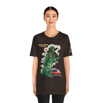 High Spirits HIGH ROLLER Halloween Cannabis Ghost T-Shirt - Premium Spectral Lowrider Phantom 420 Apparel