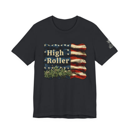 American High Roller T-Shirt - Premium Airlume Cotton Cannabis Patriotic Flag Art Tee