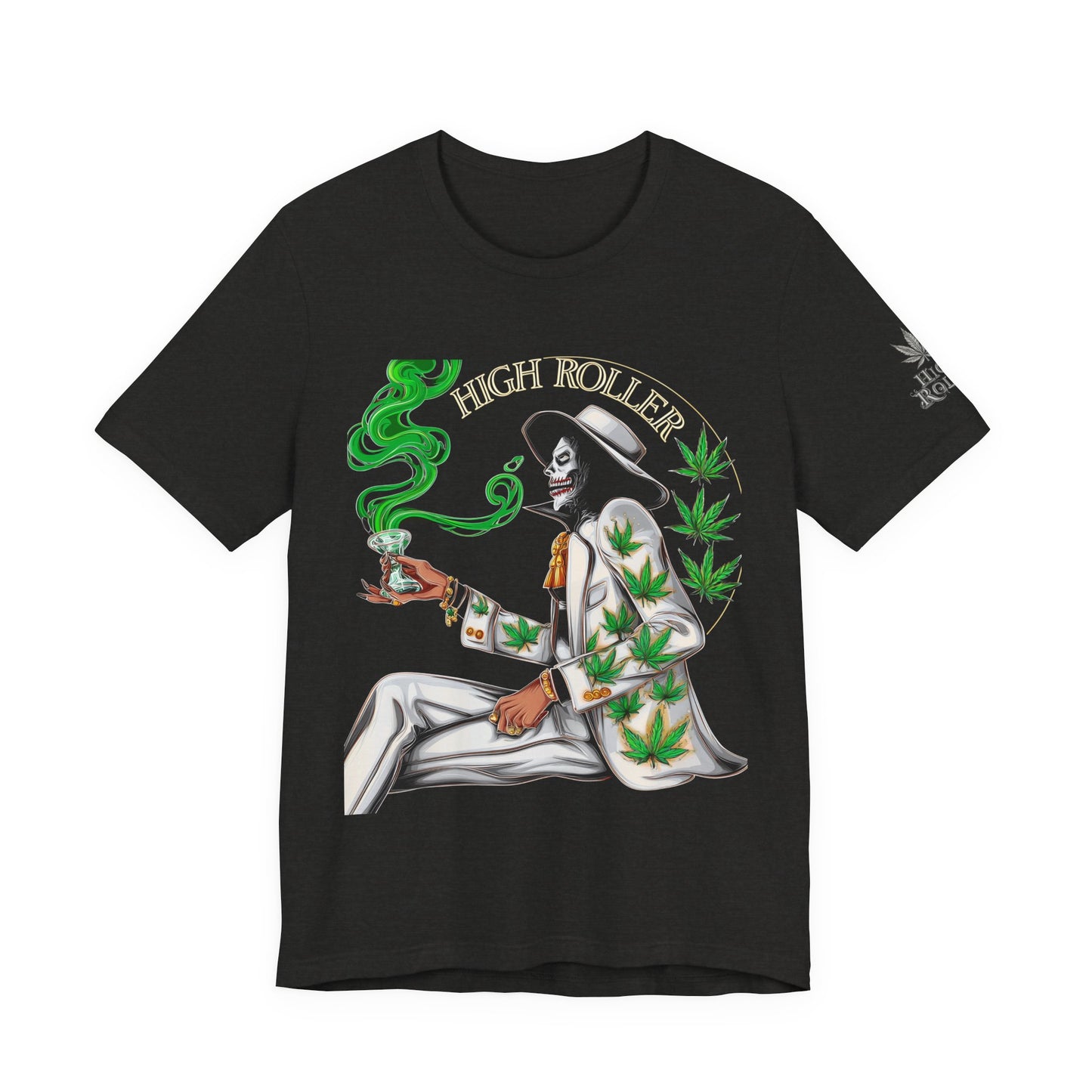 Skeletal HIGH ROLLER Halloween Cannabis Lounge T-Shirt - Premium Death's Day Off Botanical Relaxation 420 Apparel