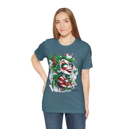High Roller Jester Queen Cannabis T-Shirt - Premium 420 Harlequin Beauty Holiday Celebration Apparel