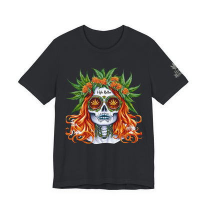 Sugar Skull Goddess Tee - Premium Airlume Cotton Cannabis Culture Day of Dead Art