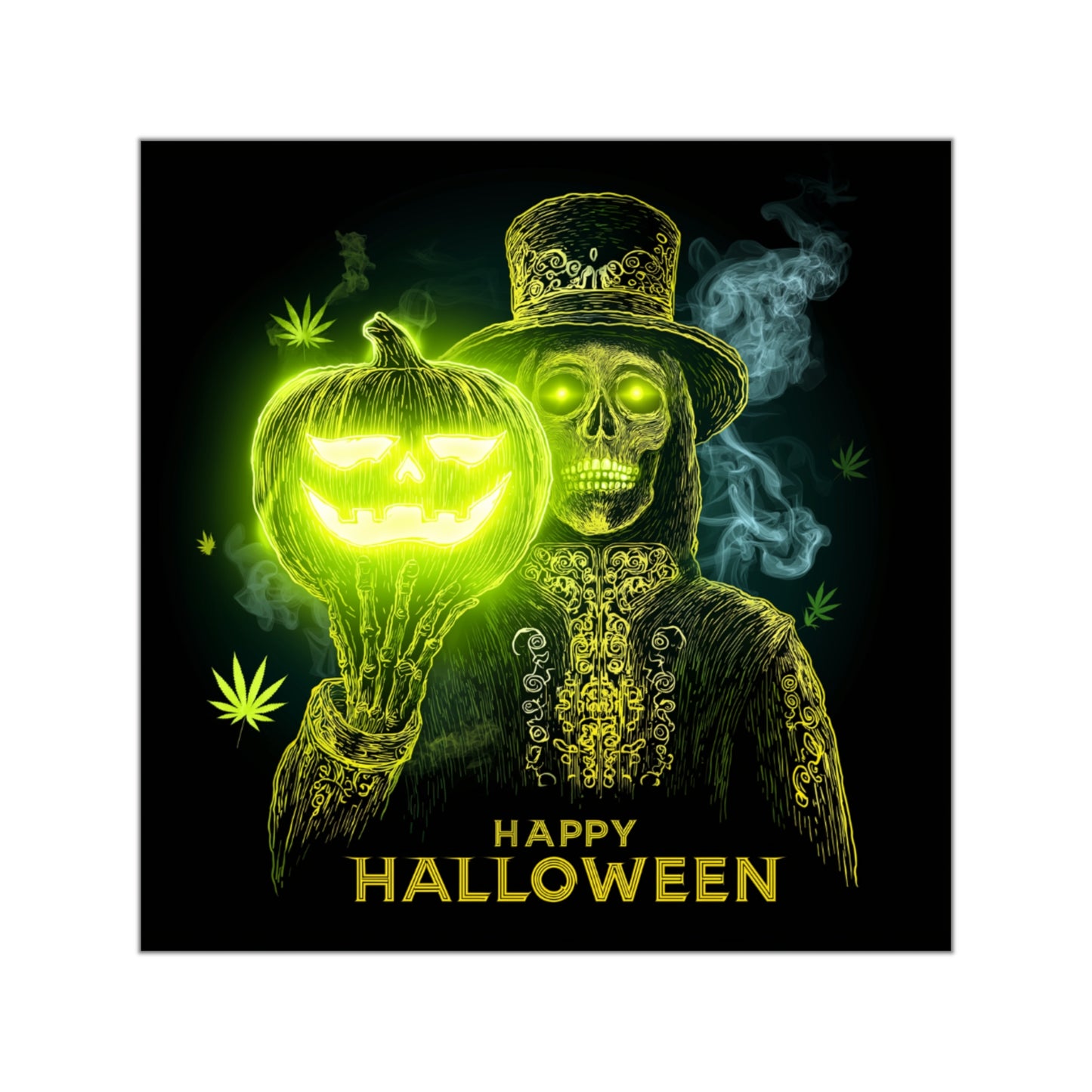 Victorian Skeleton Pumpkin Bearer Halloween Sticker - Premium Gothic Cannabis 420 Vinyl Decal