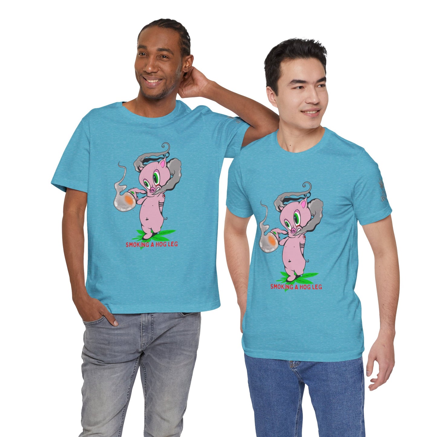 Smoking Hog Leg Pink Pig Tee - Premium Airlume Cotton Cannabis Culture Art