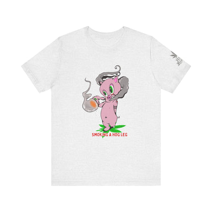Smoking Hog Leg Pink Pig Tee - Premium Airlume Cotton Cannabis Culture Art
