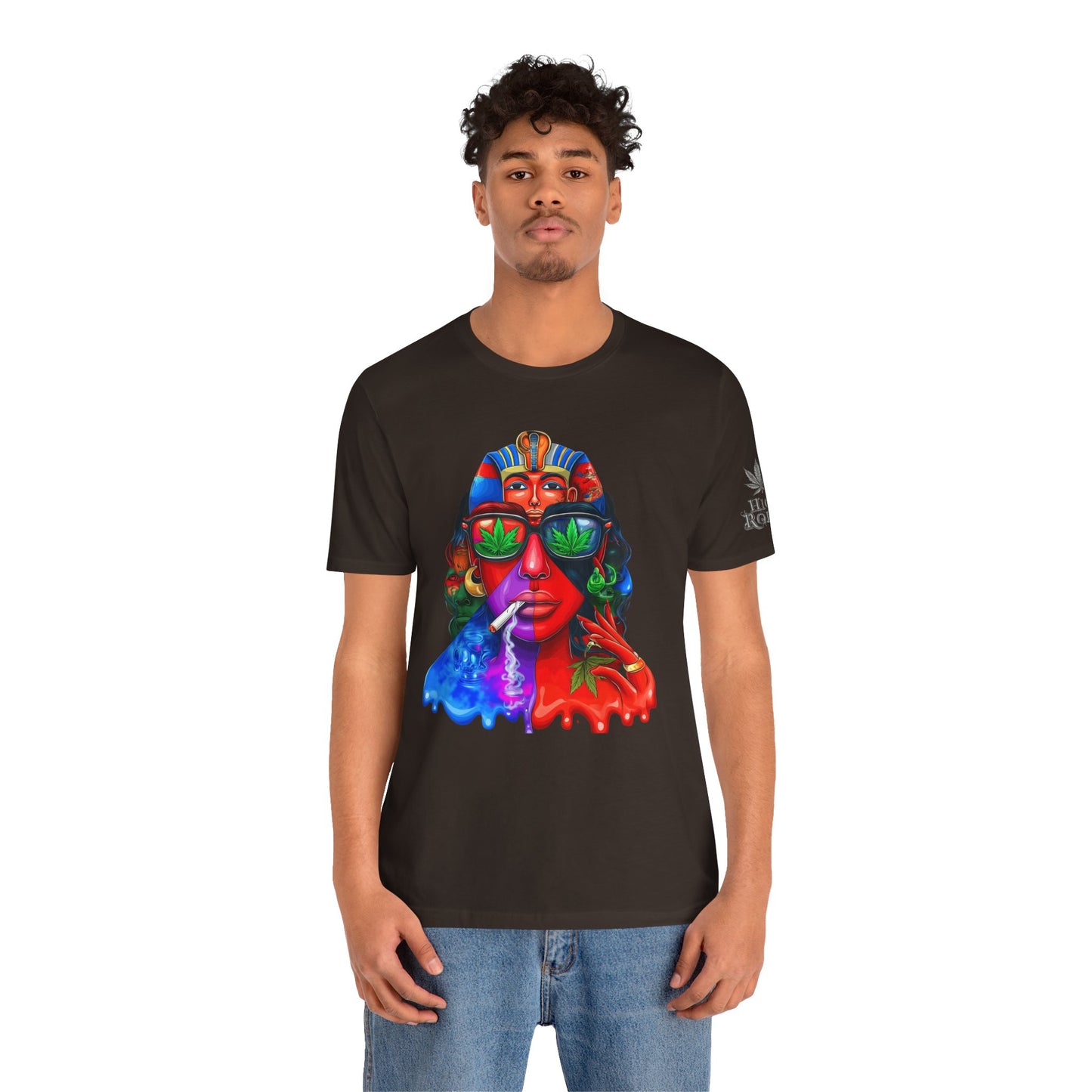 Pharaoh Vision Premium Cannabis Culture T-Shirt - Ancient Egyptian Royalty With Modern Cannabis Celebration And Psychedelic Split-Face Art