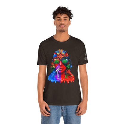 Pharaoh Vision Premium Cannabis Culture T-Shirt - Ancient Egyptian Royalty With Modern Cannabis Celebration And Psychedelic Split-Face Art