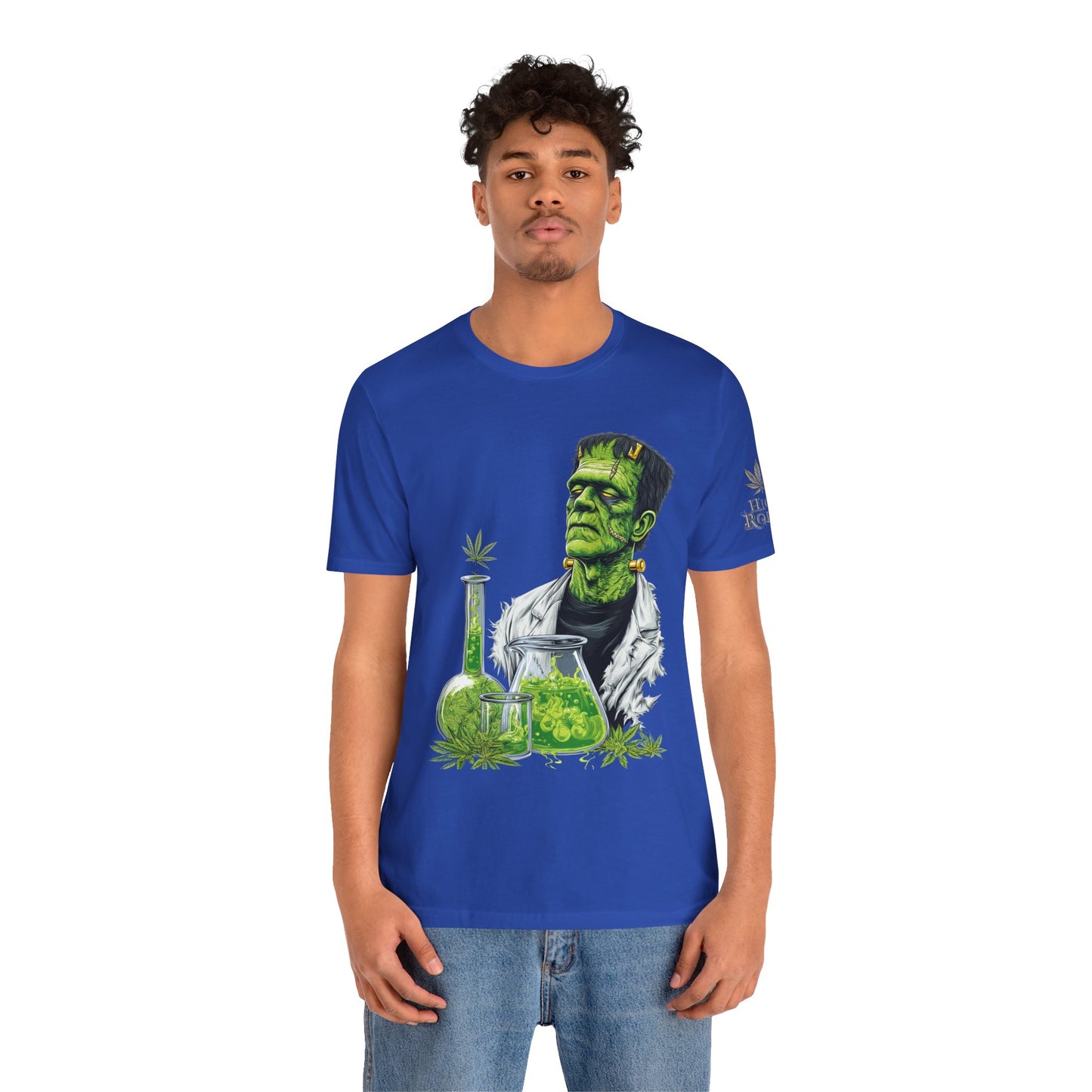 Frankenstein's Laboratory HIGH ROLLER Halloween Cannabis T-Shirt - Premium Monster Scientist 420 Experiment Apparel