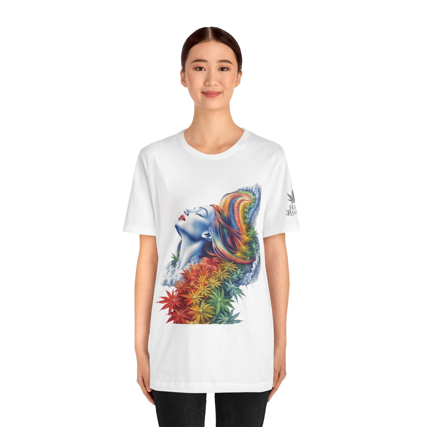 Rainbow Bloom Tee - Premium Airlume Cotton Cannabis Culture Spectrum Goddess Art