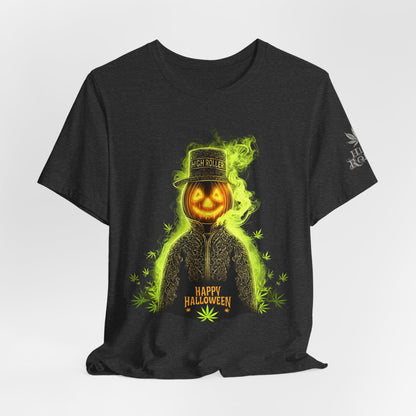 Spectral Pumpkin HIGH ROLLER Halloween T-Shirt - Premium Dark Cannabis Apparel