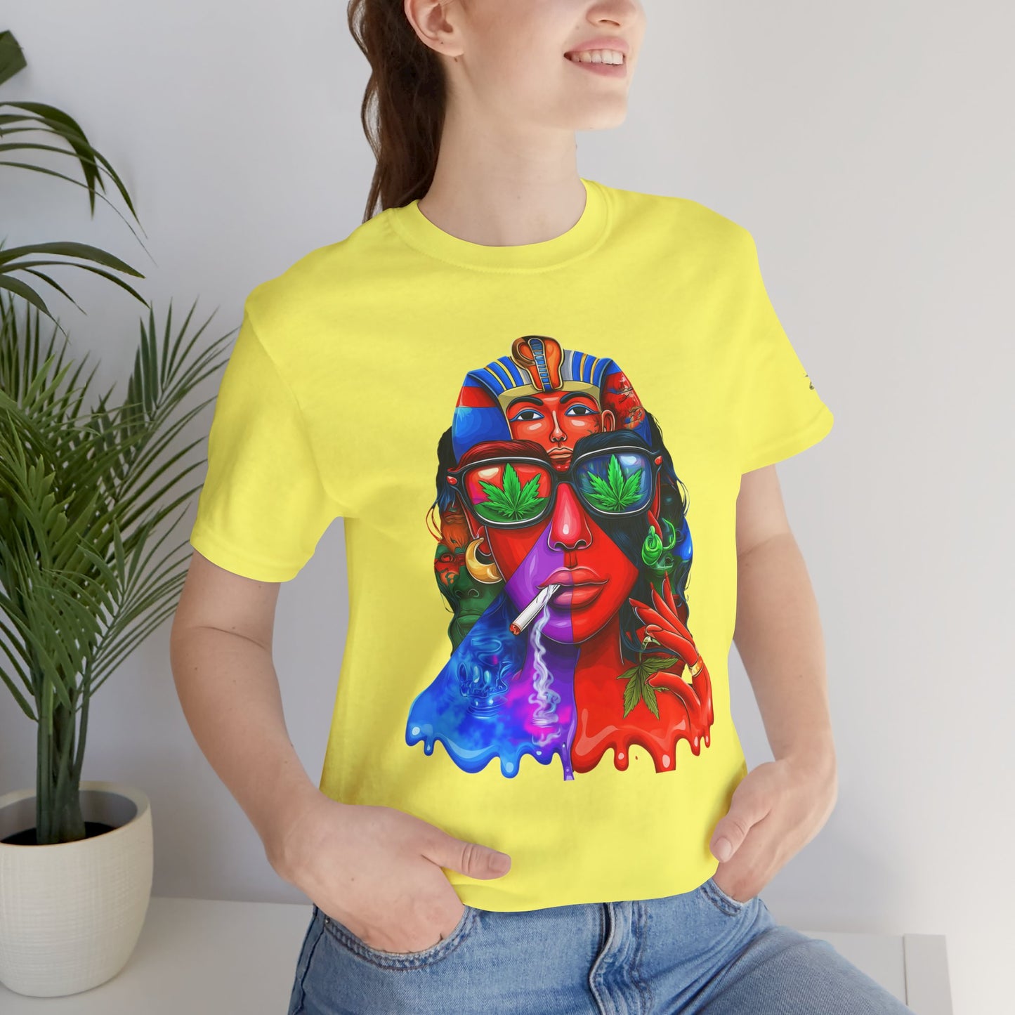 Pharaoh Vision Premium Cannabis Culture T-Shirt - Ancient Egyptian Royalty With Modern Cannabis Celebration And Psychedelic Split-Face Art