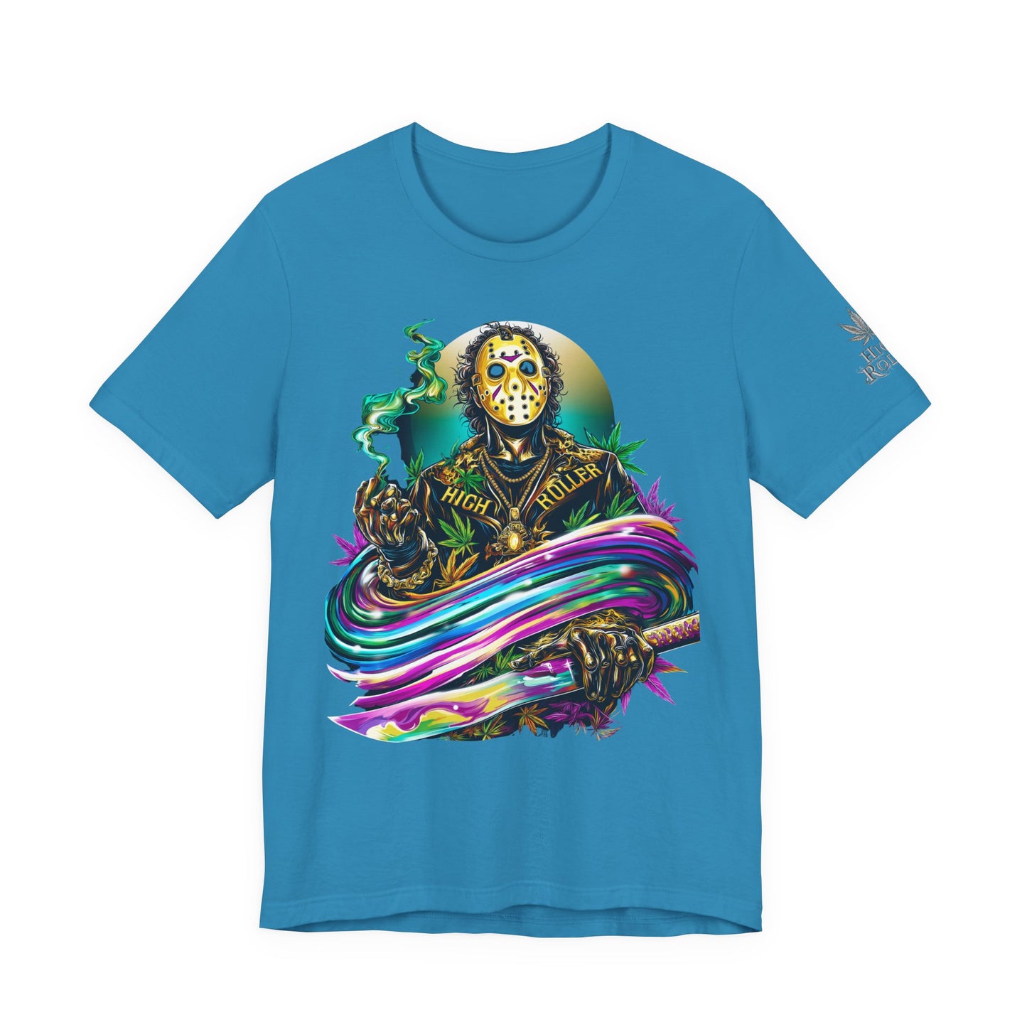 Psychedelic Jason Swoosh Cannabis T-Shirt - Premium Horror 420 Orange Edition Apparel