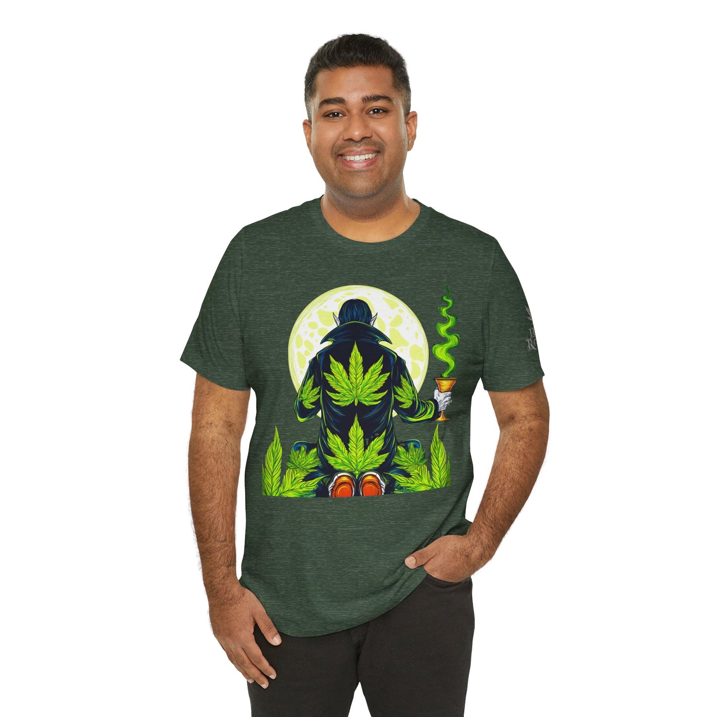Luxury Gothic Cannabis Vampire T-Shirt - Premium Dark HIGH ROLLER Streetwear - Elevated Nocturnal 420 Fashion