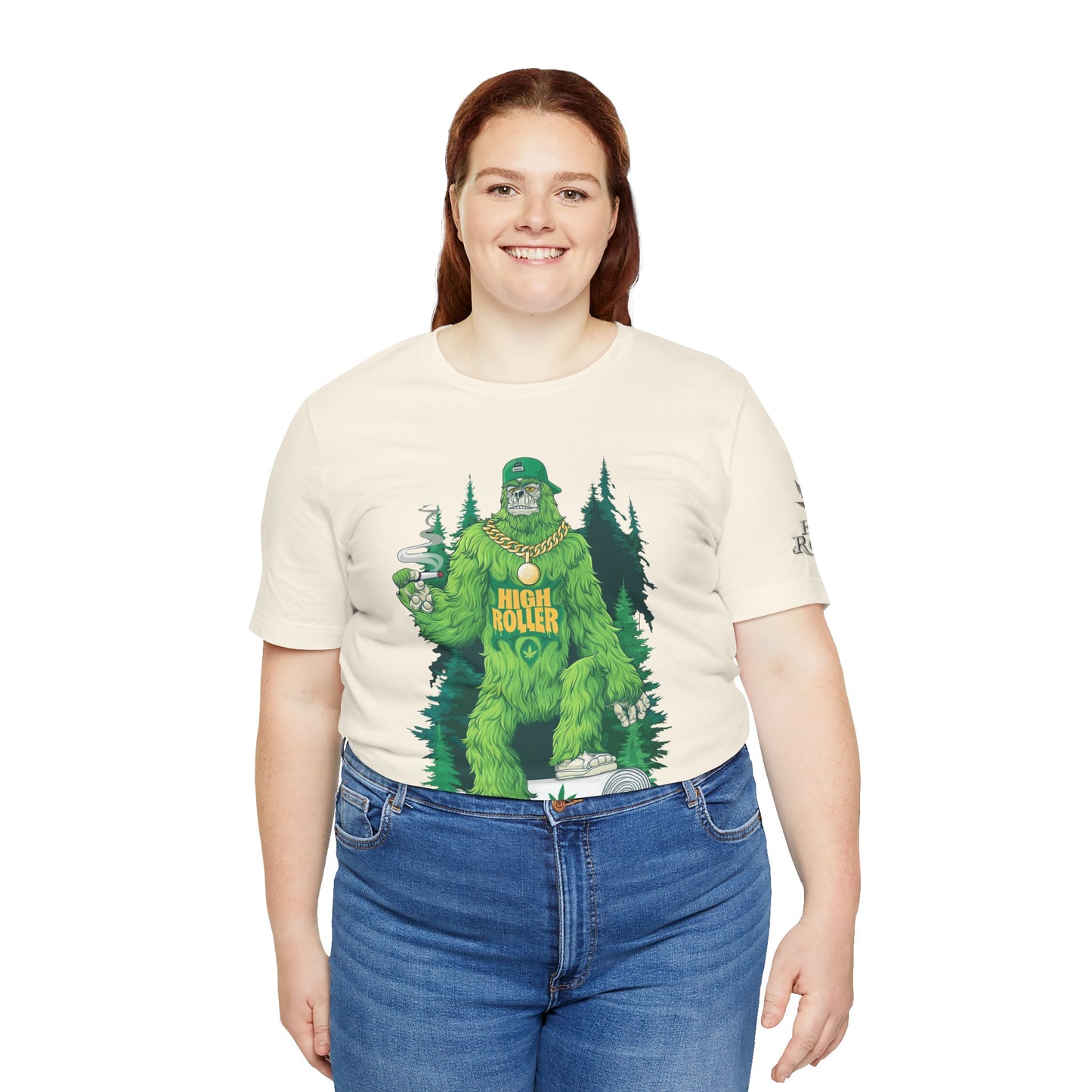 Bigfoot HIGH ROLLER Halloween Cannabis Forest T-Shirt - Premium Sasquatch Lifestyle Legend 420 Apparel
