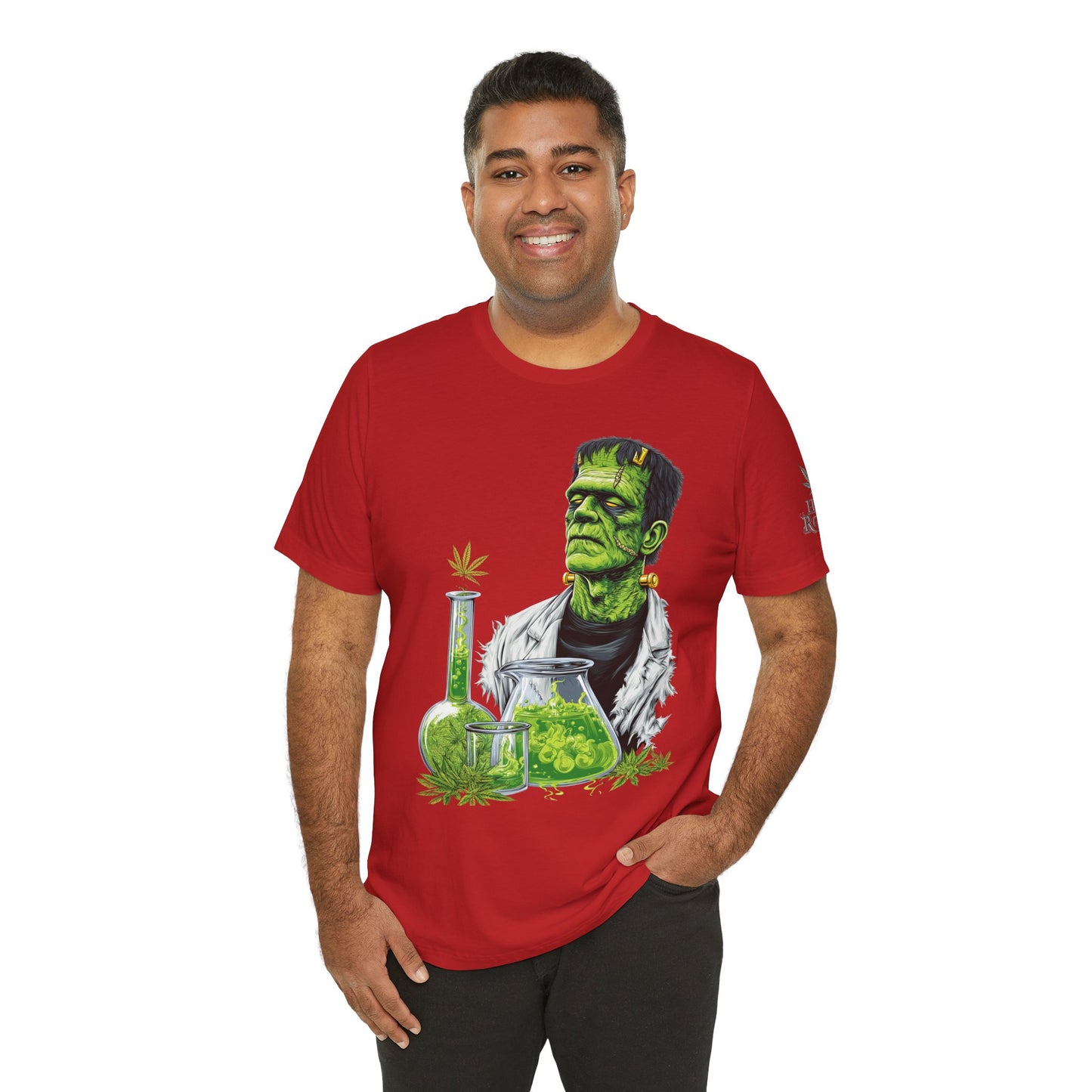 Frankenstein's Laboratory HIGH ROLLER Halloween Cannabis T-Shirt - Premium Monster Scientist 420 Experiment Apparel
