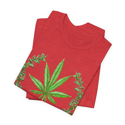 Cannabis Crest Wreath Tee - Botanical Elegance Art Design | High Roller