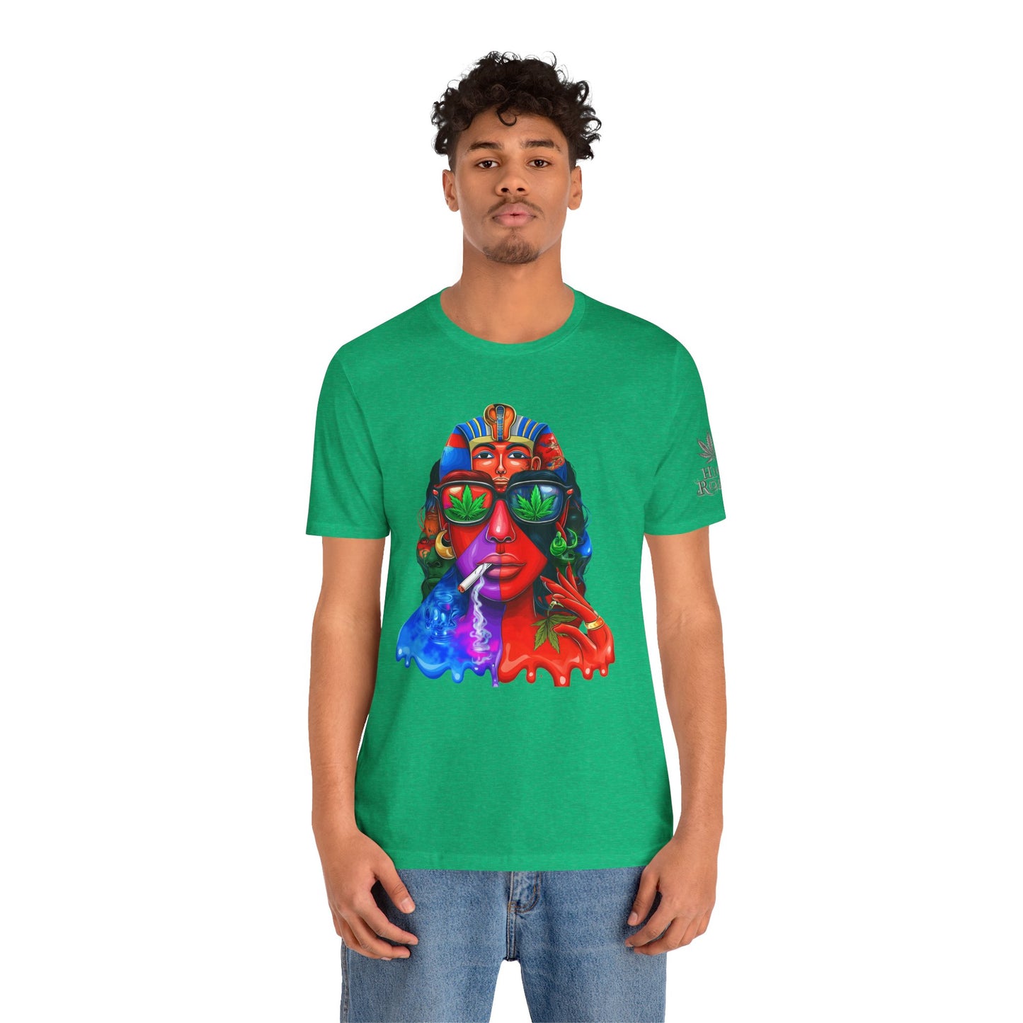 Pharaoh Vision Premium Cannabis Culture T-Shirt - Ancient Egyptian Royalty With Modern Cannabis Celebration And Psychedelic Split-Face Art