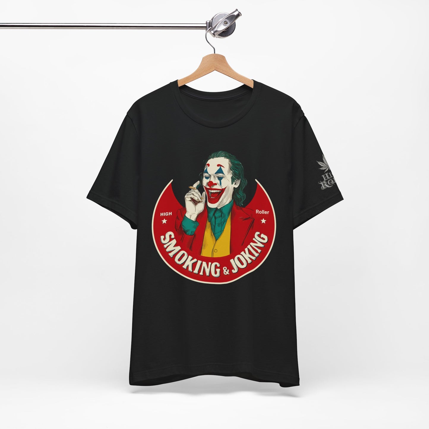High Roller Villain T-Shirt - Premium Airlume Cotton Cannabis Joker Badge Art Tee