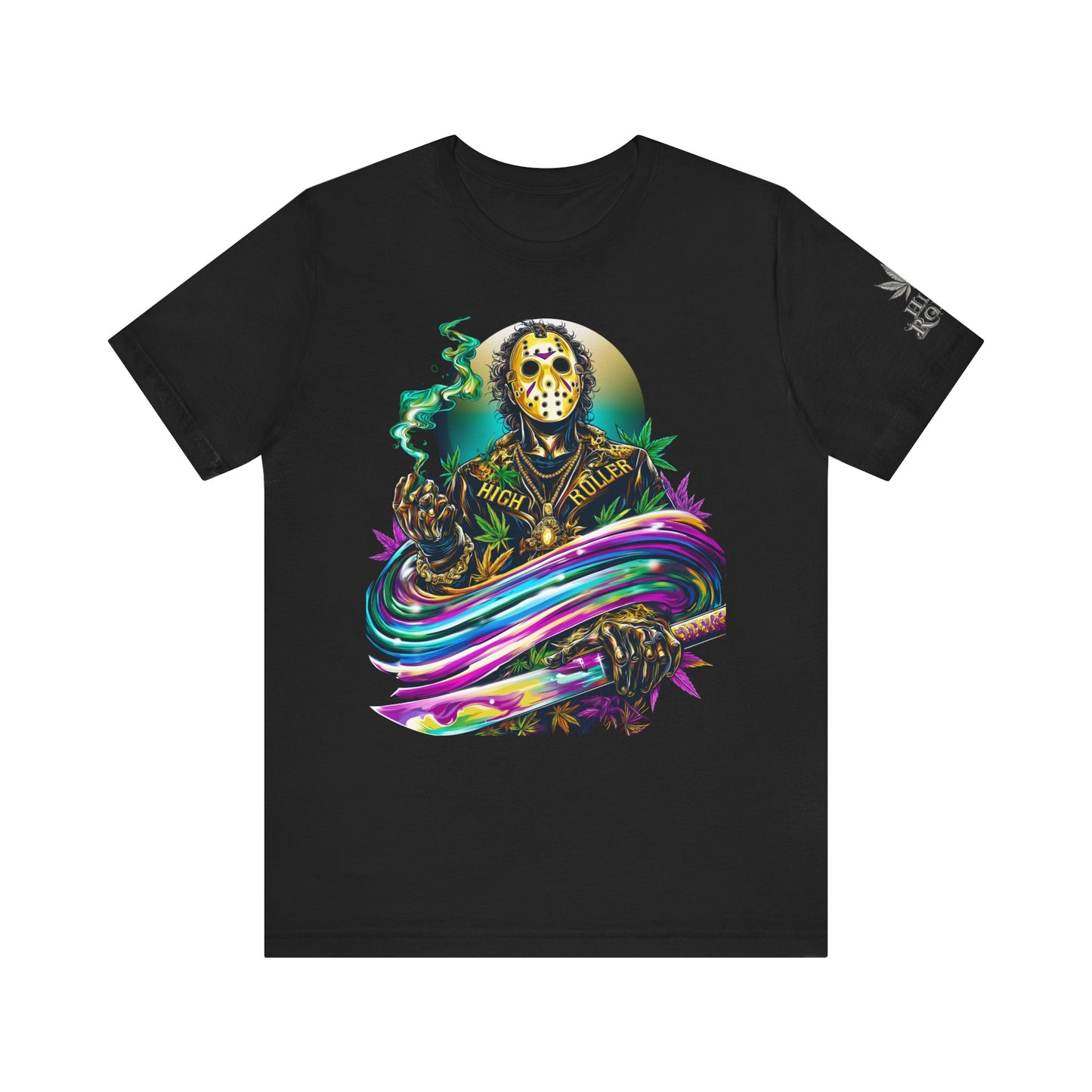 Psychedelic Jason Swoosh Cannabis T-Shirt - Premium Horror 420 Orange Edition Apparel