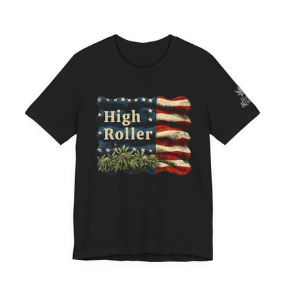 American High Roller T-Shirt - Premium Airlume Cotton Cannabis Patriotic Flag Art Tee