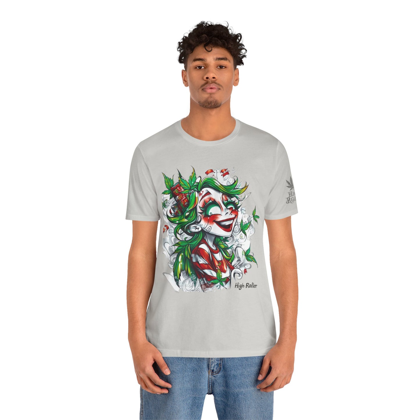 High Roller Jester Queen Cannabis T-Shirt - Premium 420 Harlequin Beauty Holiday Celebration Apparel